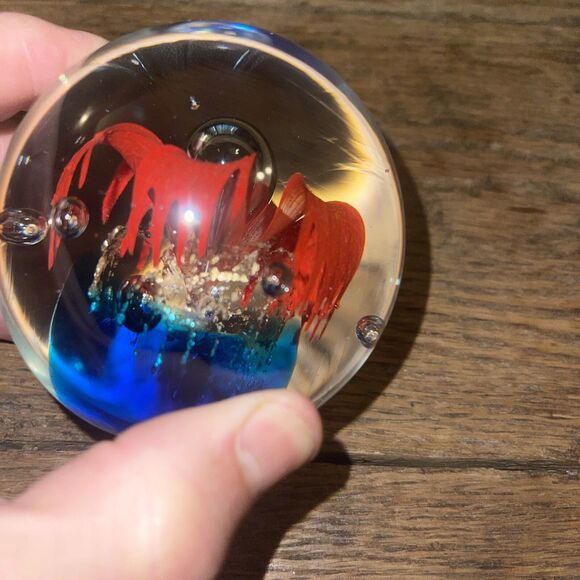 Hand Blown Glass Paperweight - Flower - Dichroic Acrylic - 3 inch - Picture 2 of 7